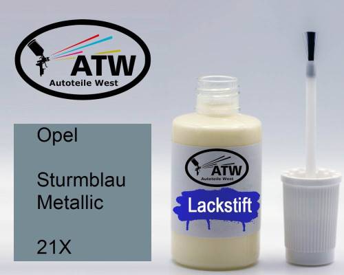 Opel, Sturmblau Metallic, 21X: 20ml Lackstift, von ATW Autoteile West.